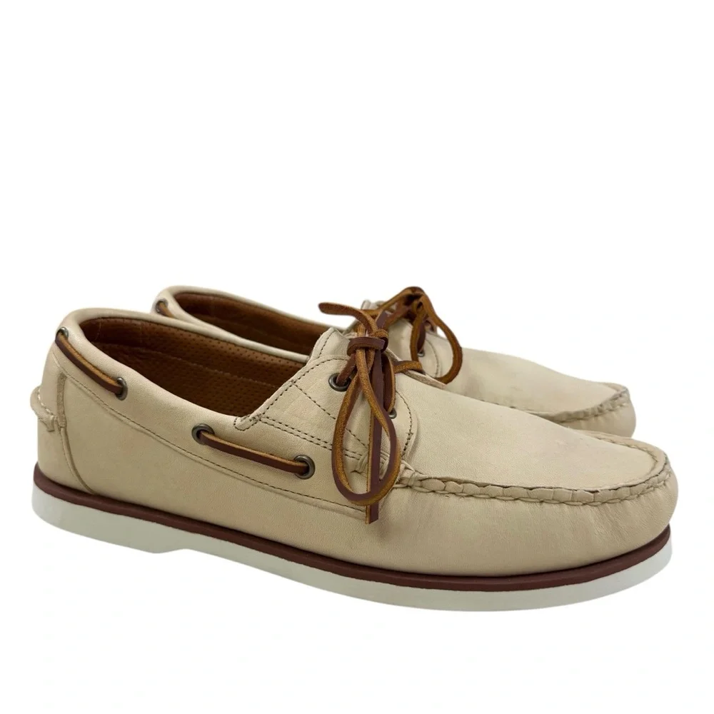 Allen Edmonds Force 10 Boat Shoes in Color Bone Leather Men's Size 9D